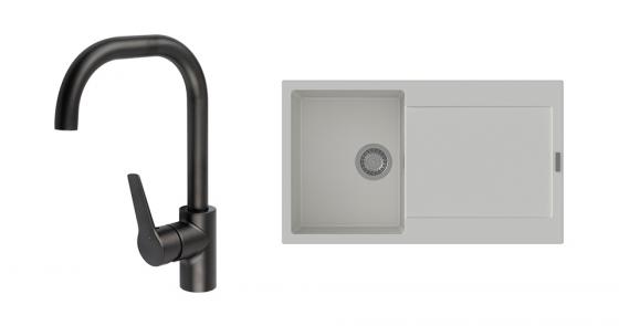 K-StrongSinks S3 Set dřez Zala 860x500mm granit bílá + Baterie Garonne černá