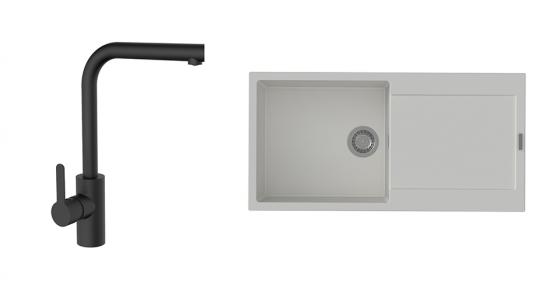 K-StrongSinks S3 Set dřez Zala 1000x500mm granit bílá + Baterie Ipoly černá