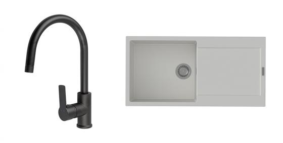 K-StrongSinks S3 Set dřez Zala 1000x500mm granit bílá + Baterie Loira černá