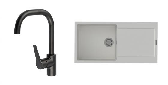 K-StrongSinks S3 Set dřez Zala 1000x500mm granit bílá + Baterie Garonne černá
