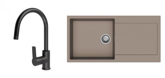 K-StrongSinks S3 Set dřez Zala 1000x500mm granit béžová + Baterie Loira černá