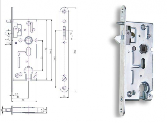 HOBES K 106A zámek pro posuvné dveře 72/60 PZ