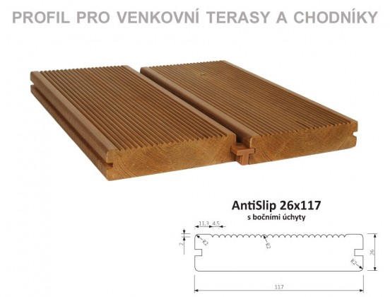 TERASY ThermoWood prkno AntiSlip 26/117/4200 Boční úchyt