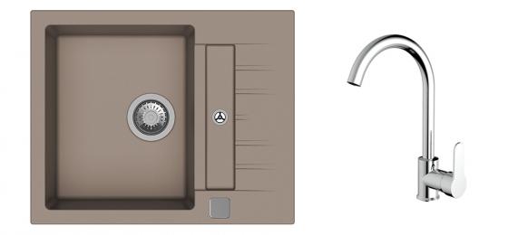 K-StrongSinks S3 Set dřez Vardar 615x500mm granit béžová + Baterie Seina chrom