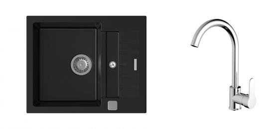K-StrongSinks S3 Set dřez Vardar 615x500mm granit černá + Baterie Seina chrom