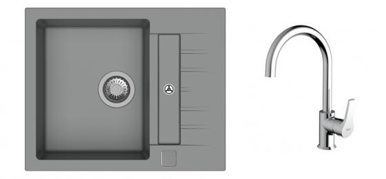K-StrongSinks S3 Set dřez Vardar 615x500mm granit šedá + Baterie Rhona chrom