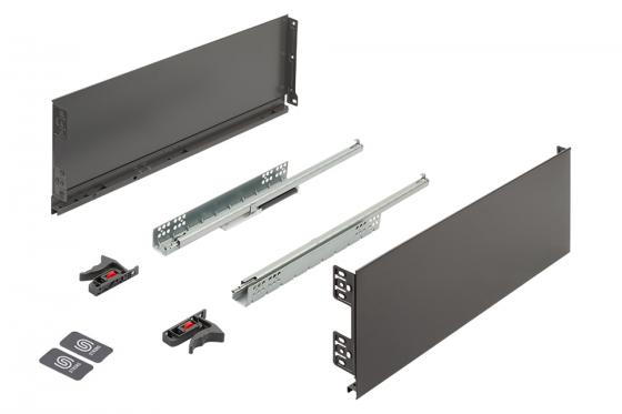 K-StrongMini zásuvka 185/300mm, tlumený plnovýsuv 30kg, šedá