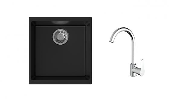 K-StrongSinks S3 Set dřez Hron 430x460mm granit černá + Baterie Seina chrom