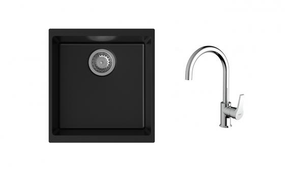K-StrongSinks S3 Set dřez Hron 430x460mm granit černá + Baterie Rhona chrom