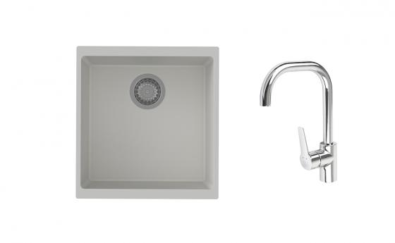 K-StrongSinks S3 Set dřez Hron 430x460mm granit bílá + Baterie Garonne chrom