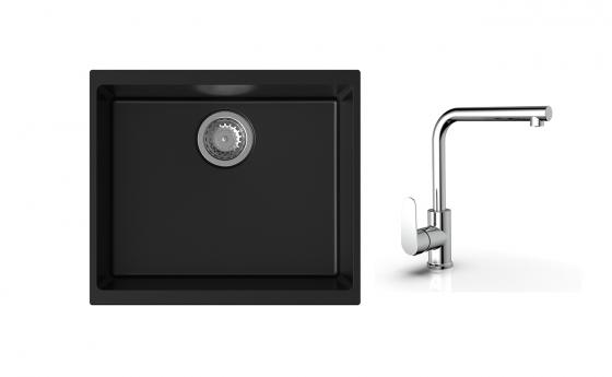K-StrongSinks S3 Set dřez Hron 530x460mm granit černá + Baterie  Stréva chrom