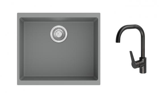 K-StrongSinks S3 Set dřez Hron 530x460mm granit šedá + Baterie Garonne černá