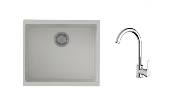 K-StrongSinks S3 Set dřez Hron 530x460mm granit bílá + Baterie Seina chrom