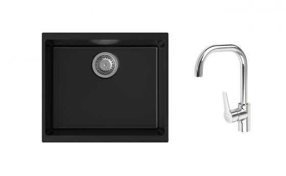 K-StrongSinks S3 Set dřez Hron 530x460mm granit černá + Baterie Garonne chrom