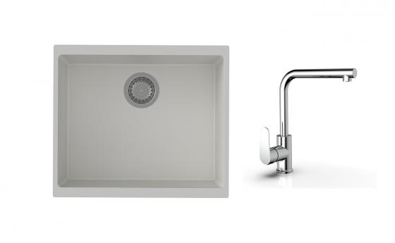K-StrongSinks S3 Set dřez Hron 530x460mm granit bílá + Baterie  Stréva chrom
