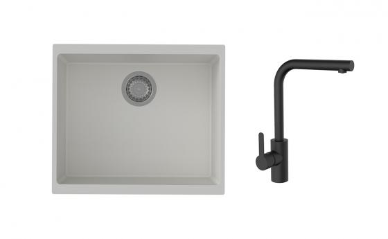K-StrongSinks S3 Set dřez Hron 530x460mm granit bílá + Baterie Ipoly černá