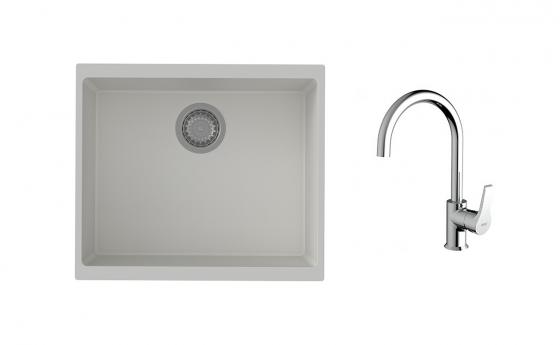 K-StrongSinks S3 Set dřez Hron 530x460mm granit bílá + Baterie Rhona chrom