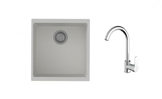 K-StrongSinks S3 Set dřez Hron 430x460mm granit bílá + Baterie Seina chrom