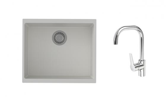 K-StrongSinks S3 Set dřez Hron 530x460mm granit bílá + Baterie Garonne chrom