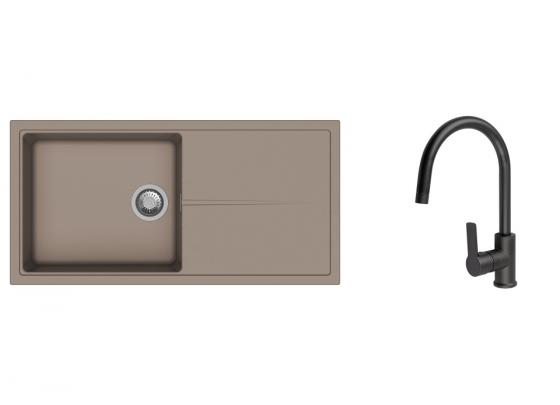 K-StrongSinks S3 Set dřez Labe 1000x500mm granit béžová + Baterie Loira černá