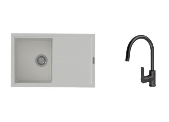 K-StrongSinks S3 Set dřez Labe 780x500mm granit bílá + Baterie Loira černá