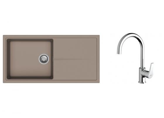 K-StrongSinks S3 Set dřez Labe 1000x500mm granit béžová + Baterie Rhona chrom