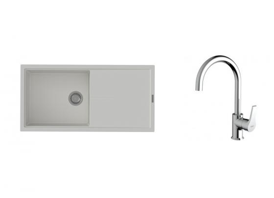 K-StrongSinks S3 Set dřez Labe 1000x500mm granit bílá + Baterie Rhona chrom