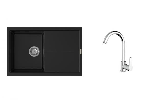 K-StrongSinks S3 Set dřez Labe 780x500mm granit černá + Baterie Seina chrom