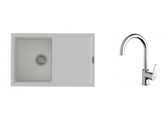 K-StrongSinks S3 Set dřez Labe 780x500mm granit bílá + Baterie Rhona chrom