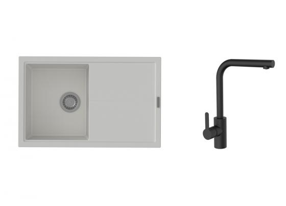 K-StrongSinks S3 Set dřez Labe 780x500mm granit bílá + Baterie Ipoly černá