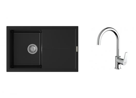 K-StrongSinks S3 Set dřez Labe 780x500mm granit černá + Baterie Rhona chrom