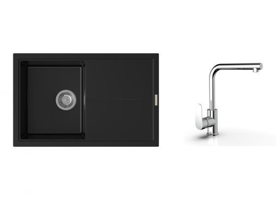 K-StrongSinks S3 Set dřez Labe 780x500mm granit černá + Baterie Stréva chrom