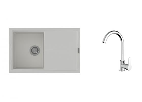 K-StrongSinks S3 Set dřez Labe 780x500mm granit bílá + Baterie Seina chrom