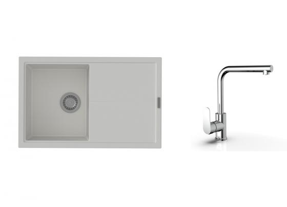 K-StrongSinks S3 Set dřez Labe 780x500mm granit bílá + Baterie  Stréva chrom