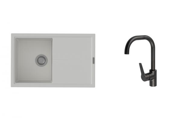 K-StrongSinks S3 Set dřez Labe 780x500mm granit bílá + Baterie Garonne černá