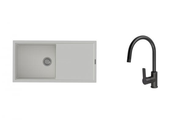K-StrongSinks S3 Set dřez Labe 1000x500mm granit bílá + Baterie Loira černá