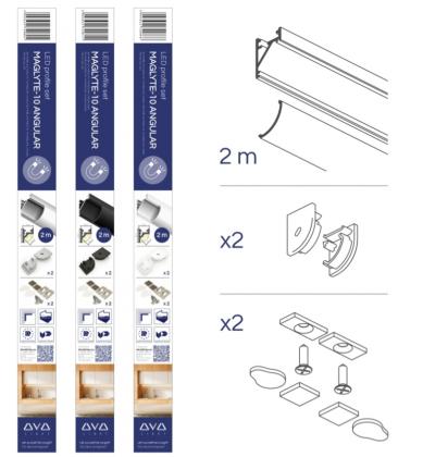 StrongLumio sada LED profil Maglyte-10 Angular 2m+příslušenství,stříbrná elox