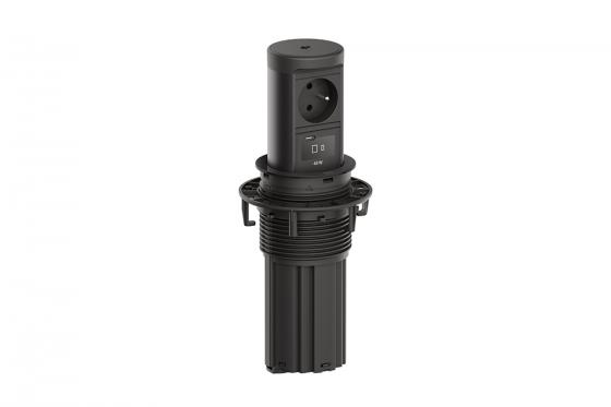 Bachmann Elevator 2 1x230V + 1x USB C + bezdrátové nabíjení, francouzská, černá