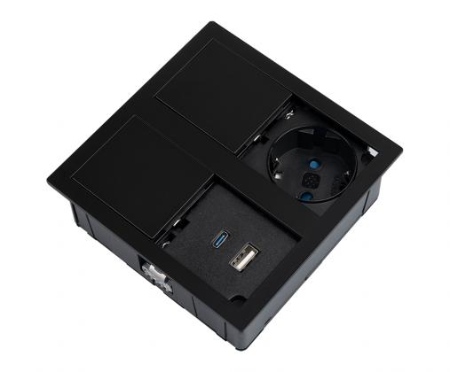 VersaHit Dual elektrická zásuvka 1x 230V, Schuko, USB A/C 5V černá matná