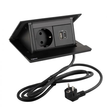 LEGRAND elektrická zásuvka PopUp, 1x 230V Schuko, USB A+C nabíječka, černá matná