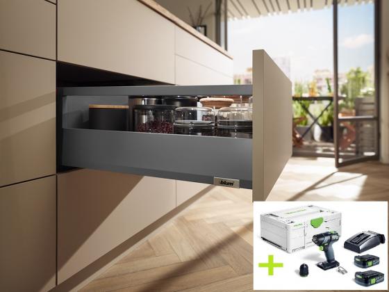 K-BLUM set Merivobox 500mm/40kg Orion šedá OG-M Inserta +FESTOOL TXS 12 2,5 Plus