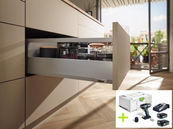 K-BLUM set Merivobox 500mm/40kg Indium šedá IG-M vrut + FESTOOL TXS 12 2,5 Plus