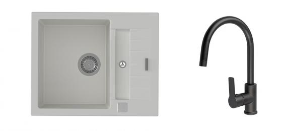 K-StrongSinks S3 Set dřez Vardar 615x500mm granit bílá + Baterie Loira černá