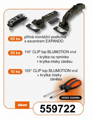 K-BLUM Závěs vrut 110°+155°(50+10), podložka a krytky (60+50+10) ONYX + 2xdárek