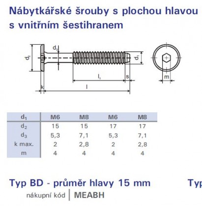 Šroub nábytkový spojovací M6x10 zinek bílý plochá hlava 15mm