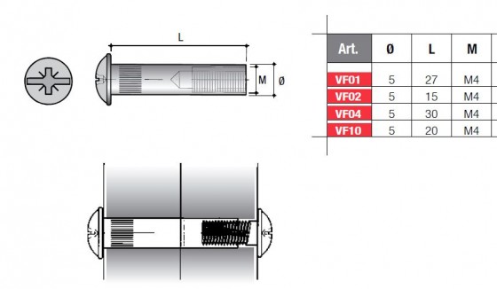 Spojovací kování matice VF04 FN M4/30mm