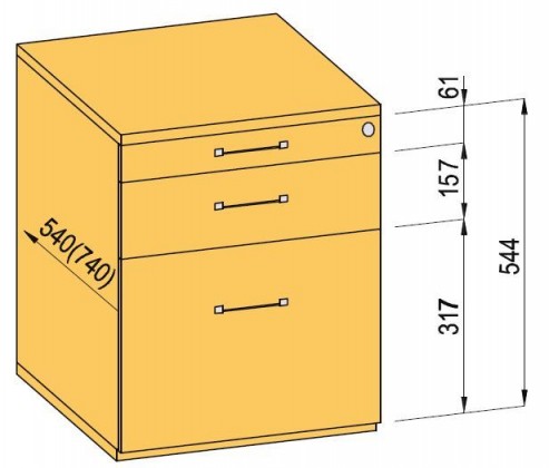 K-BBP kontejner 740/392 mm typ 5 zásuvka kov částečný výsuv tlumený dotah