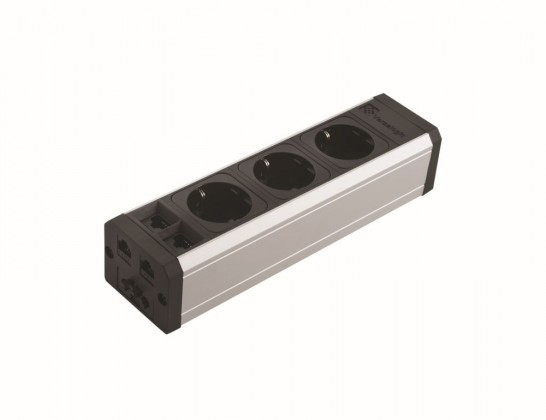 Versatek elektrická zásuvka 3x 230V Francouzská + 2x RJ45 hliník