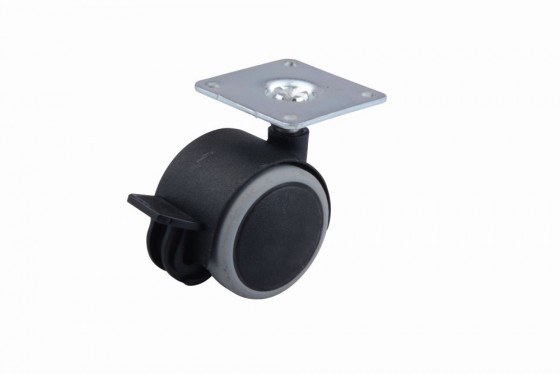 Kolečko pogumované s brzdou 40 mm černé