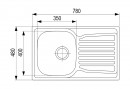 StrongSinks S1 Dřez Nisa 780x480mm s odkapem, horní montáž, nerez satén